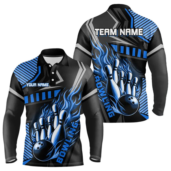 Black and Blue Bowling ball pins Polo, Quarter Zip shirt for men Custom Bowling Team League Jerseys NQS9255