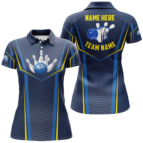 Bowling polo shirts for women custom bowling ball pins, Bowling Team League Shirt | Blue NQS6210