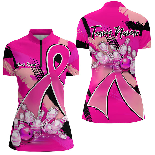 Pink ribbons Breast Cancer Women bowling shirts Custom Bowling Team breast cancer bowling jersey NQS8545