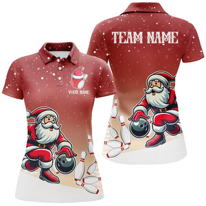 Christmas Santa Bowling Polo, Quarter Zip Shirts For Women Custom Christmas Bowling Team Jerseys | Red NQS8787