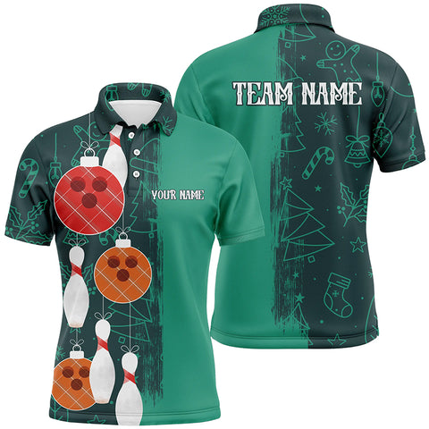 Green Christmas pattern Bowling ball pins Custom Bowling Shirts For Men Team League Jerseys Outfits NQS8790