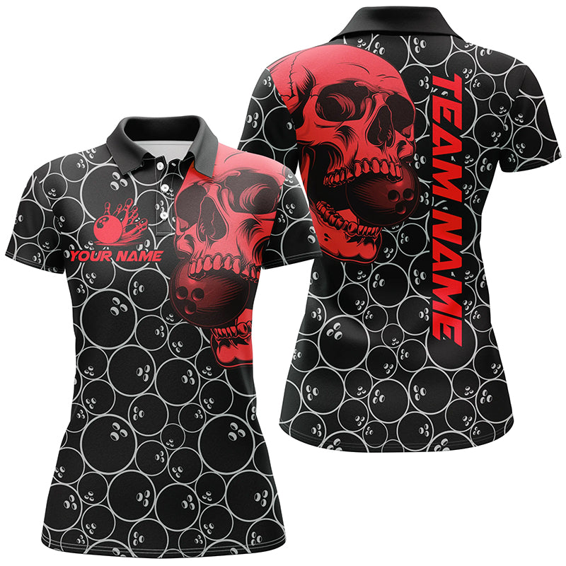 Black Bowling camo Red Skull bowling shirts for women custom bowling team jerseys, gifts for bowlers NQS9012