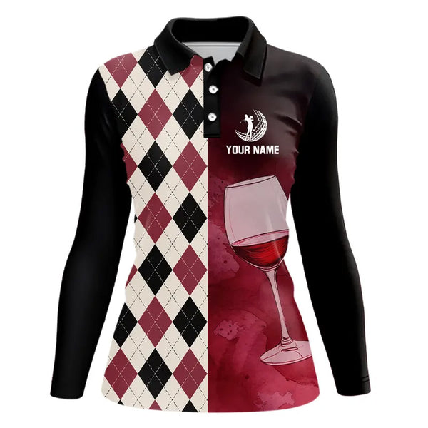 Black and red wine argyle pattern Womens golf polos shirts custom golf shirts for ladies NQS9258