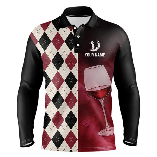 Black and red wine argyle pattern Mens golf polos shirts custom golf shirts for mens NQS9258