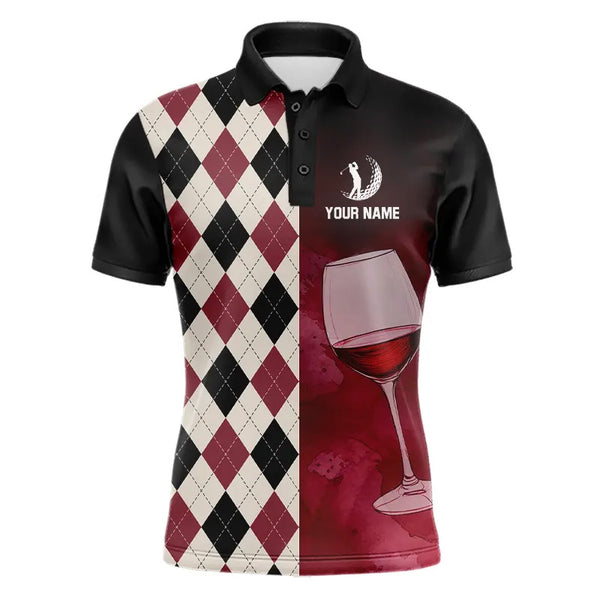 Black and red wine argyle pattern Mens golf polos shirts custom golf shirts for mens NQS9258