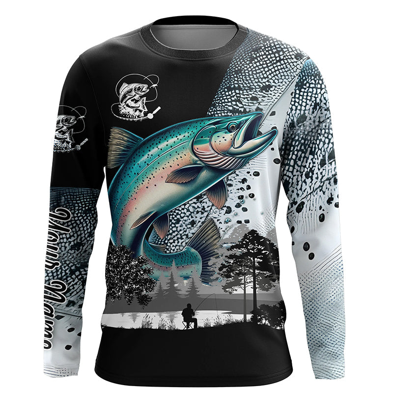 Chinook Salmon ( King salmon) Fishing scale Customize name performance long sleeves fishing shirts NQS909