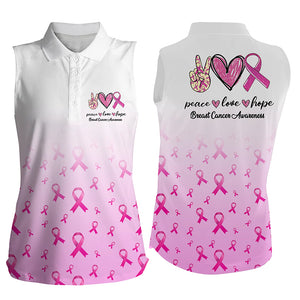 Pink ribbon white Women sleeveless polo Breast Cancer Awareness peace love hope pink golf outfit women NQS6463