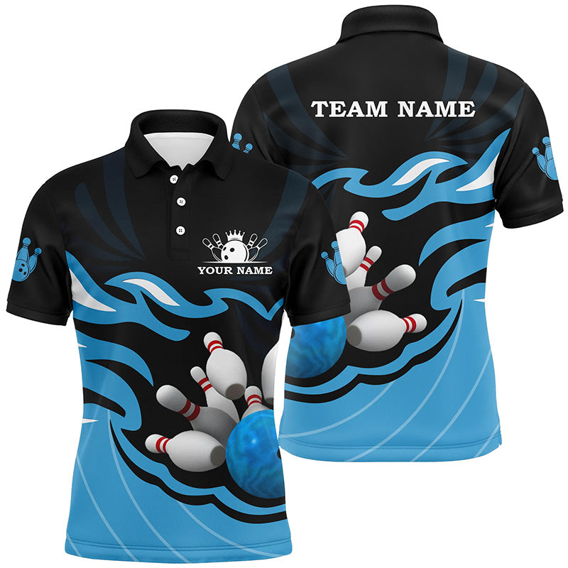 Black and Blue Mens polo, quarter zip bowling shirt Custom bowling ball pins team league jerseys NQS8798