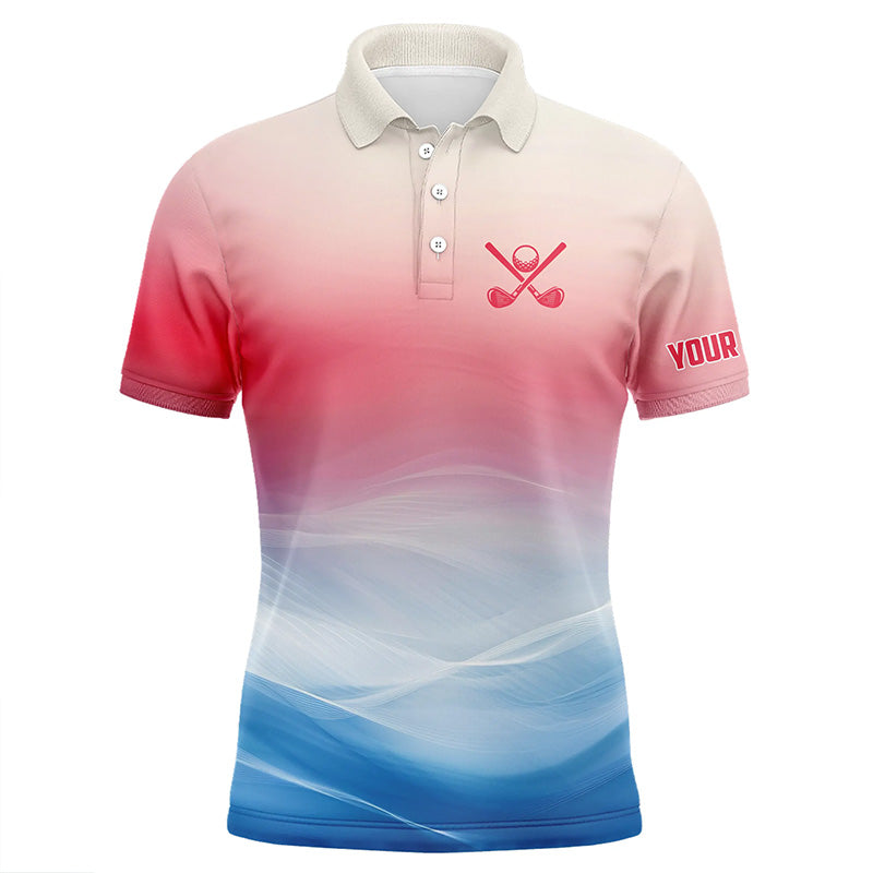 Red, White and Blue Wave pattern Men golf polo shirt custom patriotic team golf apparel golf gifts NQS8802