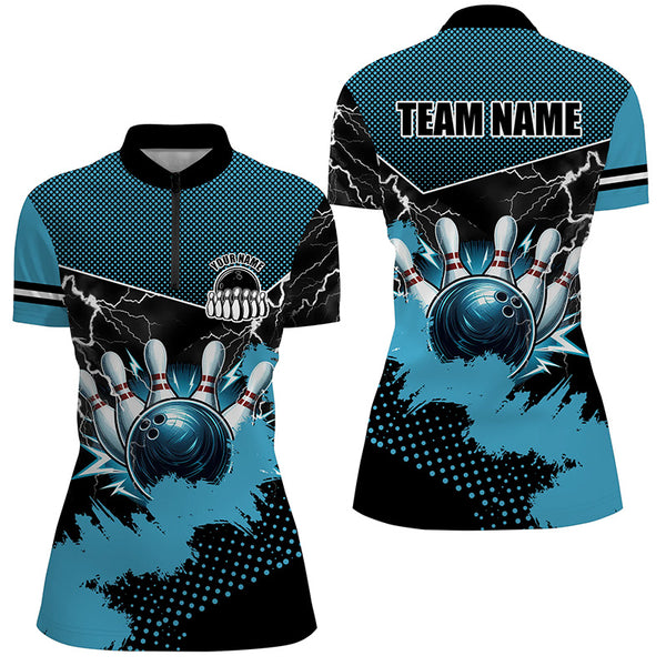 Black and Blue Grunge Lightning Thunder Bowling Shirts For Women Custom Bowling Team League Jerseys NQS8803