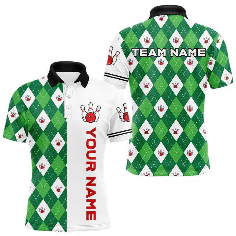 Personalized White and Green argyle pattern Bowling Shirts For Men custom Bowling Team Jerseys NQS9047