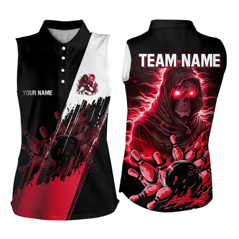 Black and Red Skull reaper bowling jerseys Sleeveless Polo Shirt Custom Bowling Team shirts NQS9280