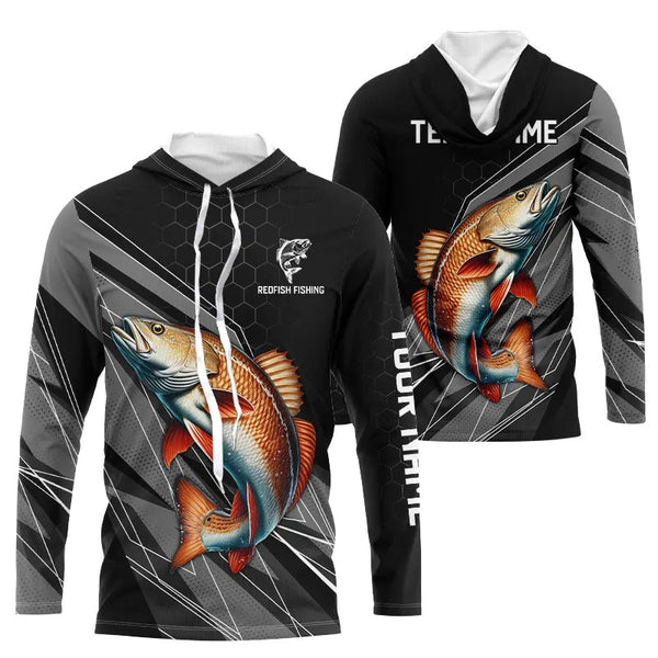 Personalized Black camo Redfish Fishing Jerseys, Red drum Long Sleeve Fishing Tournament Shirts NQS9281