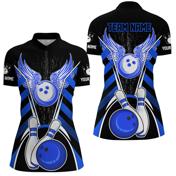 Black and Blue Bowling Shirts For Women Custom Bowling Team League Jerseys, Gift For Bowlers NQS8808