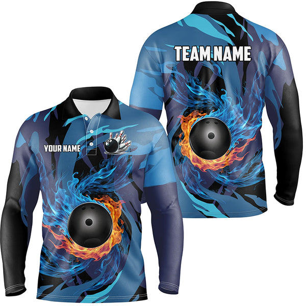 Orange and Blue Flame Camo Bowling Shirts For Men Custom Bowling Team League Jerseys with name NQS8814