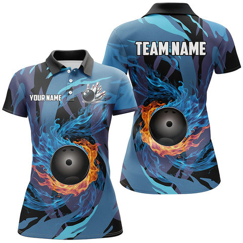 Orange and Blue Flame Camo Bowling Shirts For Women Custom Bowling Team League Jerseys with name NQS8814