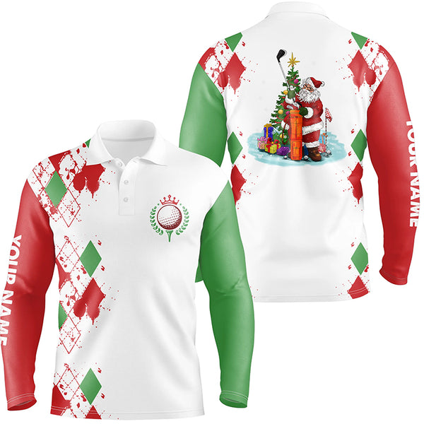 Christmas Mens golf polo shirt custom Christmas Santa Claus white golf shirt for men, team golf jersey NQS6914