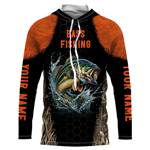 Personalized Bass Fishing apparel orange black sun Protection Bass Fishing Shirts custom Bass jerseys NQS3012