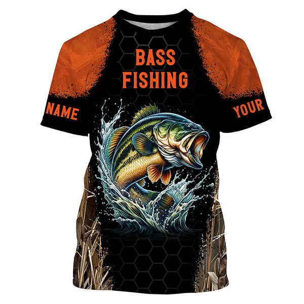 Personalized Bass Fishing apparel orange black sun Protection Bass Fishing Shirts custom Bass jerseys NQS3012