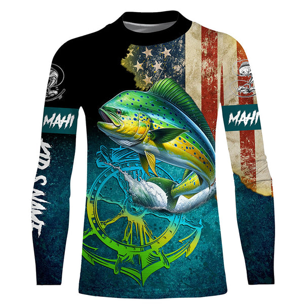 Mahi mahi fishing American flag patriotic Custom fishing Shirts jersey, fishing shirts with hood NQS3112