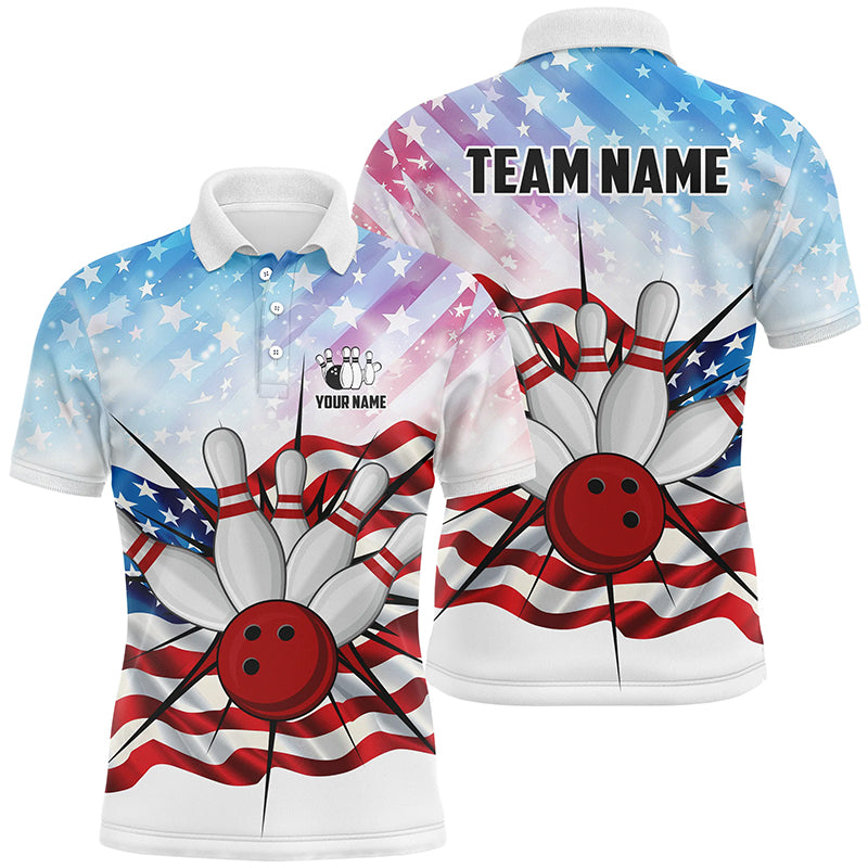 Personalized American Flag Bowling Team Shirts For Men, Patriotic Bowling Gifts NQS8822