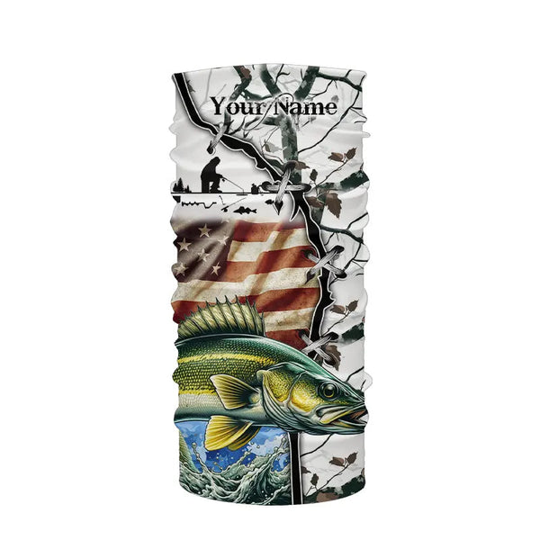 Walleye ice fishing snow camo American Flag Custom Fishing Shirts, Personalized Gifts for Fisherman NQS2901