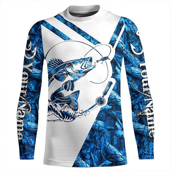 Walleye Fishing blue camo UV protection Custom long sleeves fishing shirts, Walleye fishing jerseys NQS7942