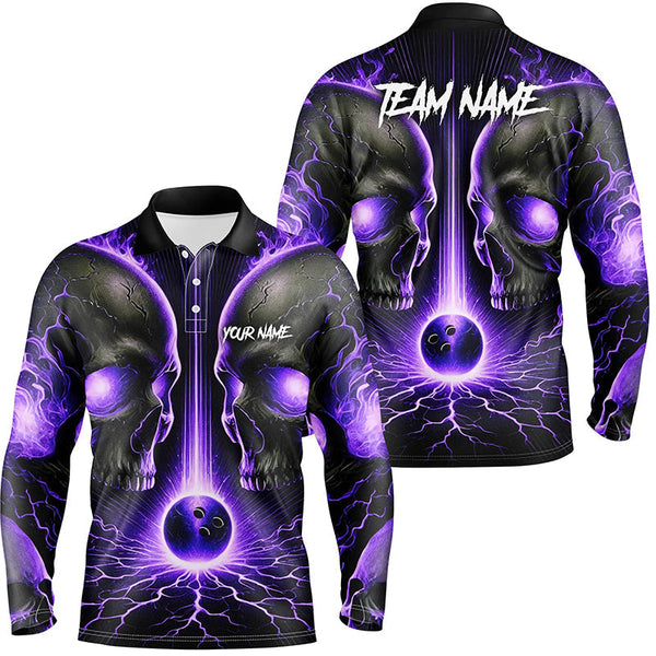 Purple Flame Custom Skull Bowling Shirts For Men, Skull Bowling Team Shirts NQS8373