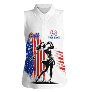 American Flag White Women sleeveless polo shirt custom patriotic team golf shirts for ladies golfer NQS8828