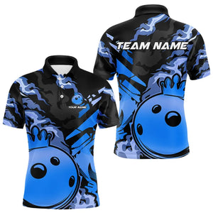 Blue Camo Bowling Polo, Quarter Zip Shirts for Men Custom Bowling Team jerseys, Gift For Bowlers NQS9294