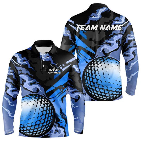 Black and blue camo golf ball Mens golf polos shirts custom Mens golf clothing, gifts for golfer NQS9295