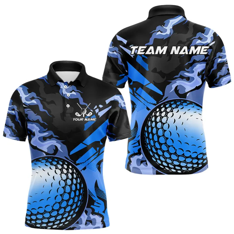 Black and blue camo golf ball Mens golf polos shirts custom Mens golf clothing, gifts for golfer NQS9295