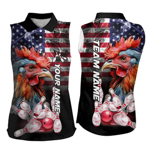 American Flag Rooster Bowling Sleeveless Polo Shirt Custom patriotic Team Bowling jerseys NQS9296