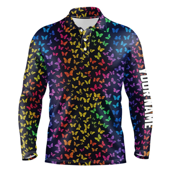 Rainbow Butterflies pattern Mens golf polos shirts custom Butterfly Mens golf clothing NQS9298