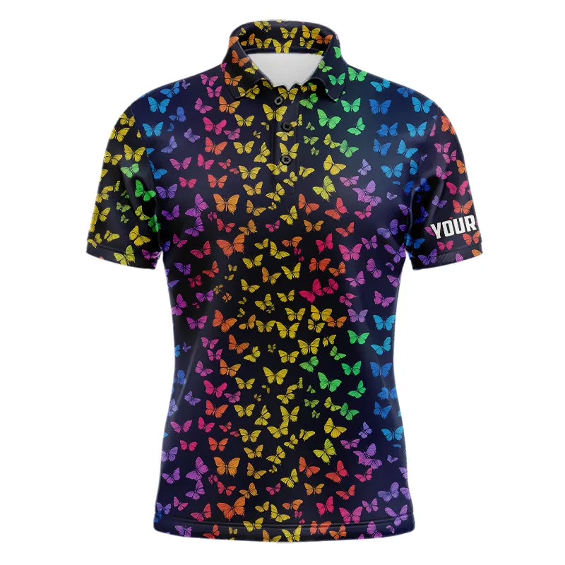 Rainbow Butterflies pattern Mens golf polos shirts custom Butterfly Mens golf clothing NQS9298