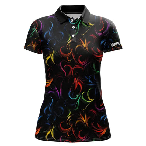 Colorful Rainbow Fire pattern Womens golf polos shirts custom golf attire for women NQS9300