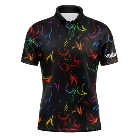 Colorful Rainbow Fire pattern Mens golf polos shirts custom golf attire for men NQS9300