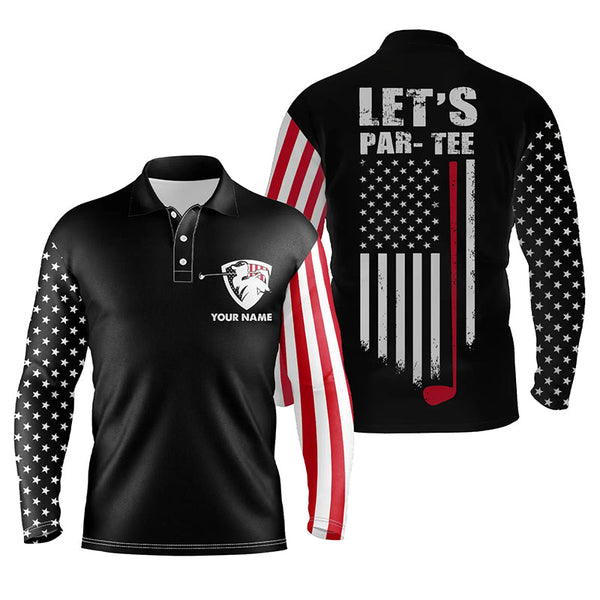 American flag golf polo shirt for men custom Let's par tee patriotic mens golf shirts | Black NQS5363
