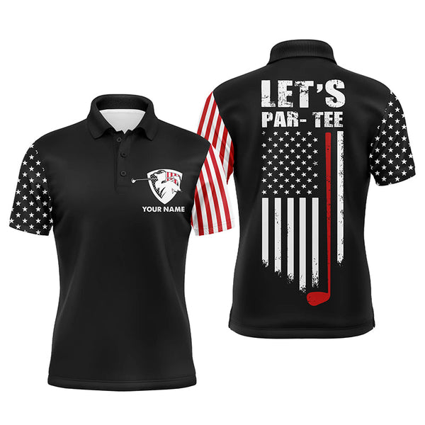 American flag golf polo shirt for men custom Let's par tee patriotic mens golf shirts | Black NQS5363