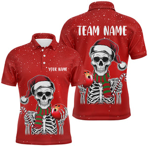 Skull Christmas Bowling Polo, Quarter Zip shirt for Men custom bowling jersey Xmas Gift for team | Red NQS8835