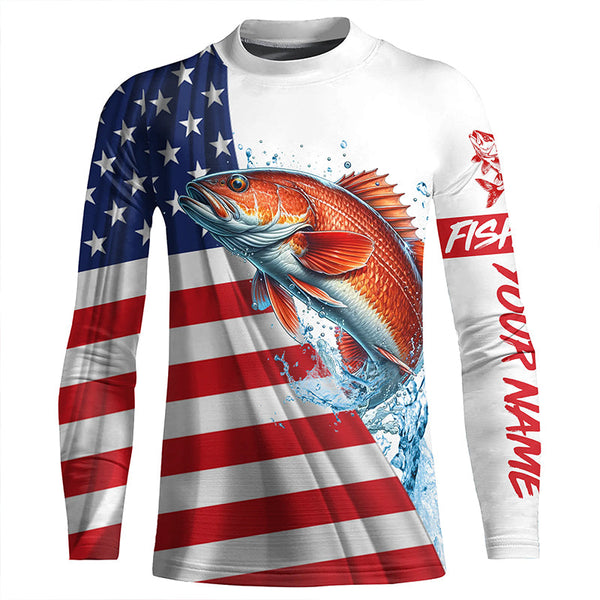 American flag patriotic Redfish fishing Custom Name UV Protection long sleeve Fishing Shirts for men NQS5369