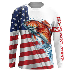 American flag patriotic Redfish fishing Custom Name UV Protection long sleeve Fishing Shirts for men NQS5369