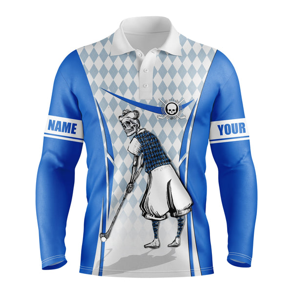 Golf polo personalized skull blue camo pattern golf shirt for men gifts for golf lovers NQS3380