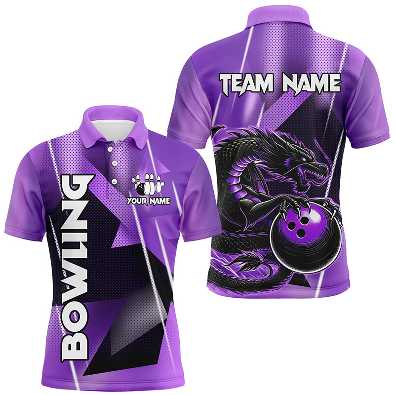 Black And Purple Custom Dragon Bowling Shirts For Men, Dragon Bowling Team Shirts NQS8383