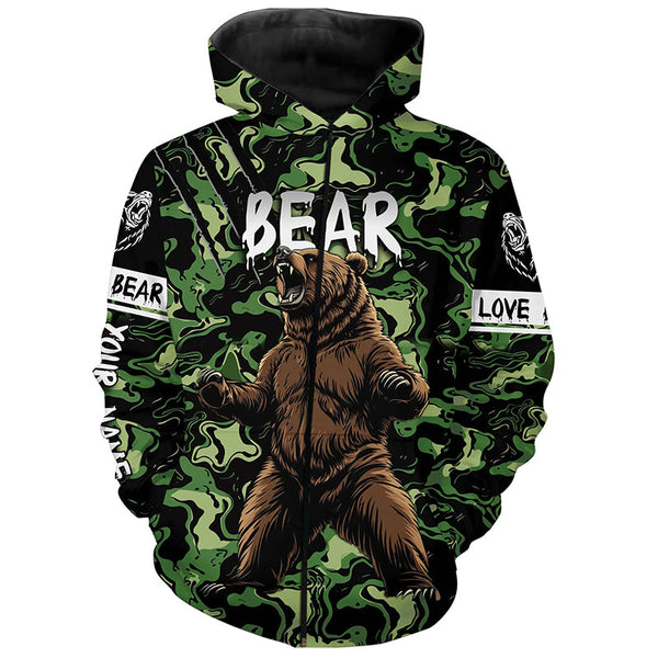 Bear hunter big game hunting green camouflage Customize Name 3D All Over Printed Shirts NQS4008