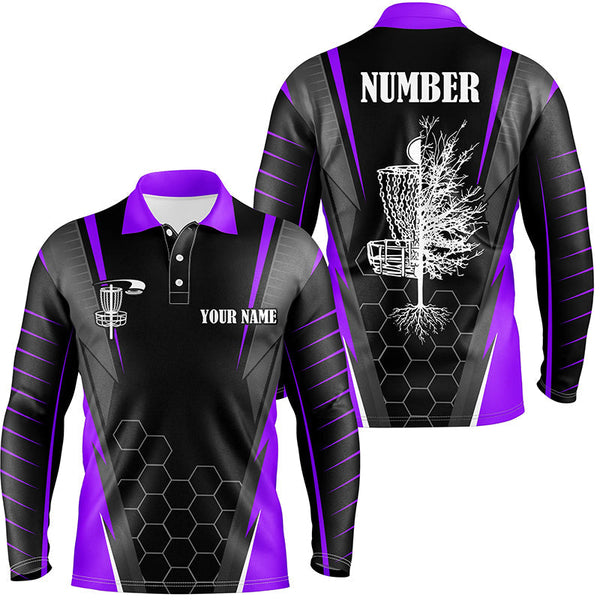 Mens disc golf polo shirt custom disc golf shirt, disc basket golf gifts for mens | Purple NQS7105
