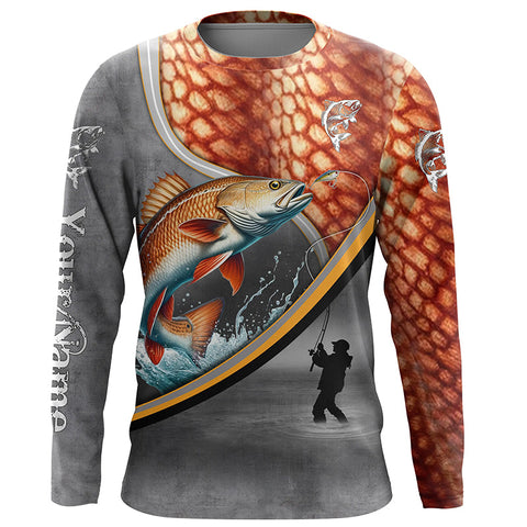 Redfish red drum fishing scales personalized saltwater fishing shirts, sun protection fishing apparel NQS3289