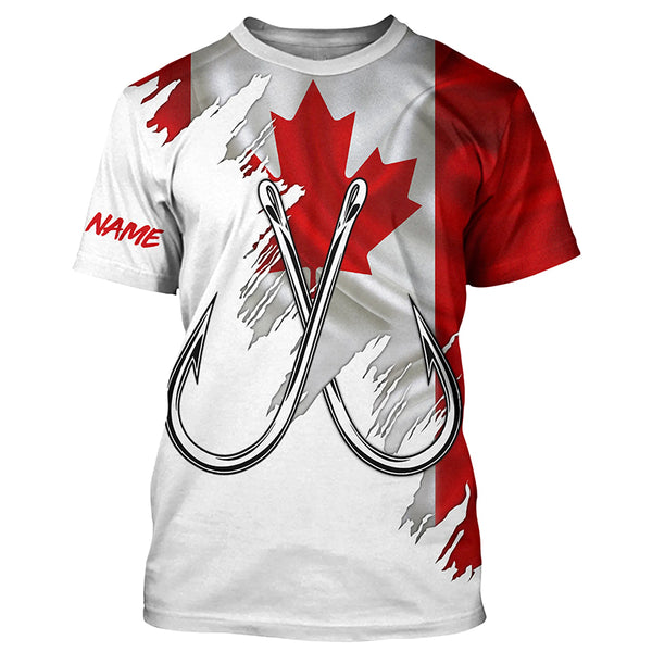 Canadian flag Fishing Fish Hook UV protection custom long sleeves shirts Patriotic fishing apparel NQS7973