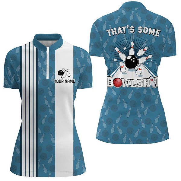 Customized Retro Bowling Team Shirts For Women That's some bowshit Funny Bowling Pattern Jerseys| Blue NQS8608