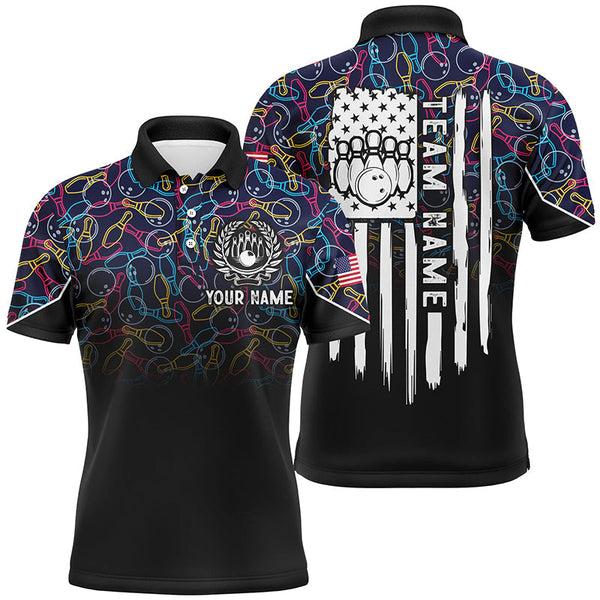 Black bowling camo Mens polo bowling shirts Custom American flag patriotic bowling team league jerseys NQS6759